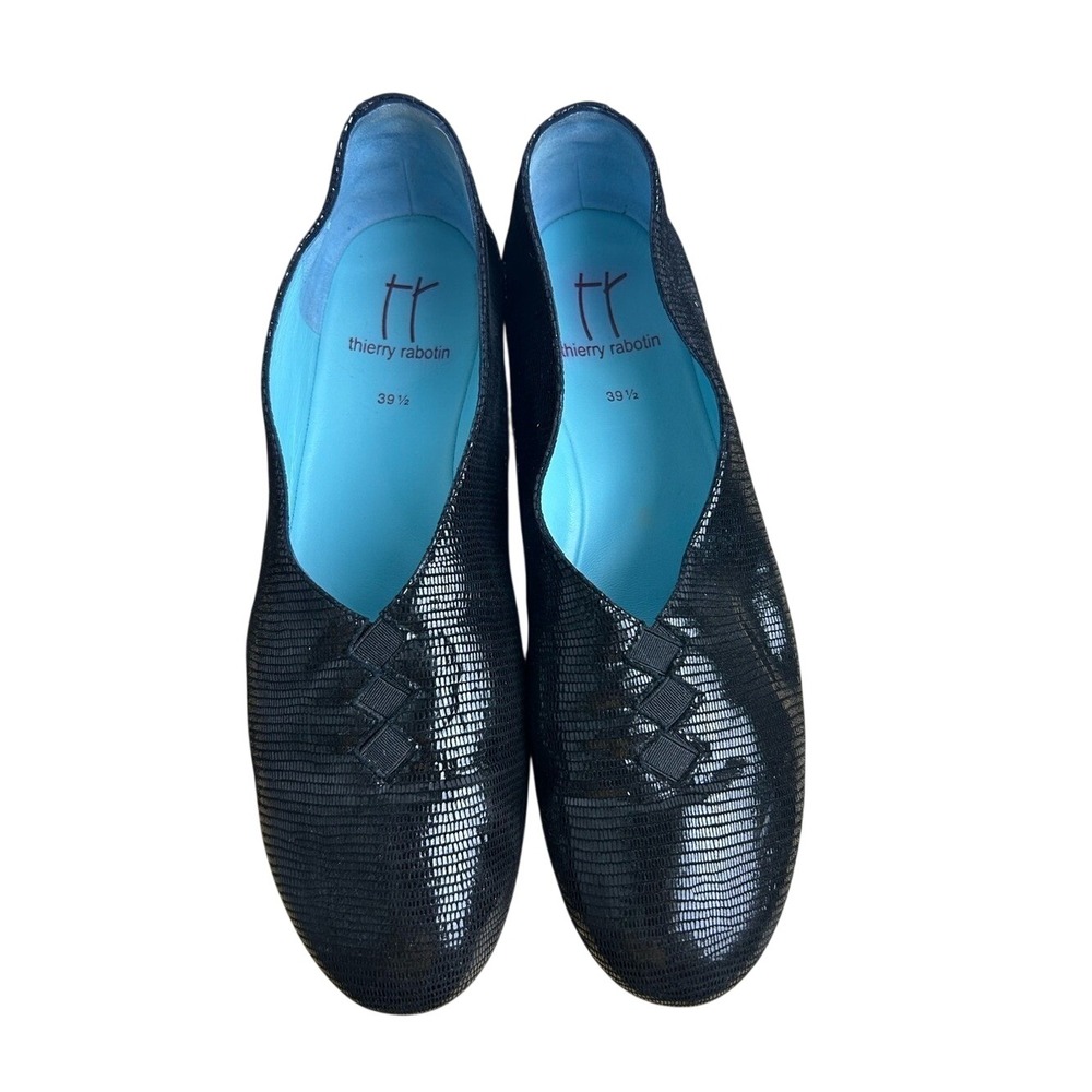 Thierry Rabotin Grace Shoe Womens 39.5 Black Embossed Leather Flat Slip-On Italy